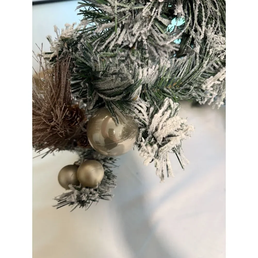 Christmas Garland with Pinecones & Blush Gold Ornaments Unlit Mantel Stair Decor